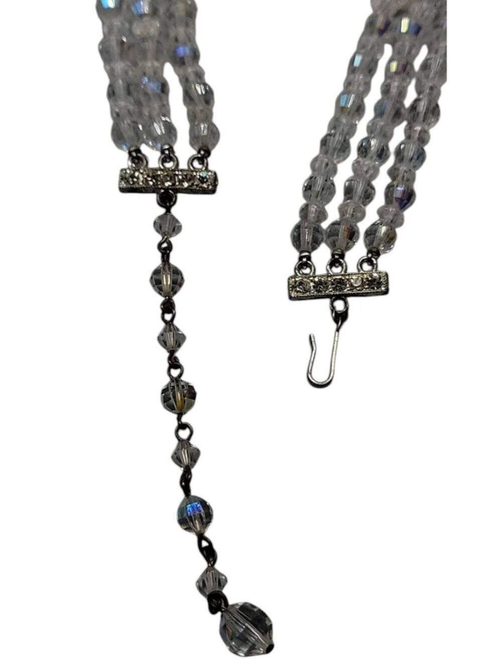 Multistrand Aurora Borealis Choker Necklace Glass Graduated 16" Beaded Chain - Picture 13 of 13